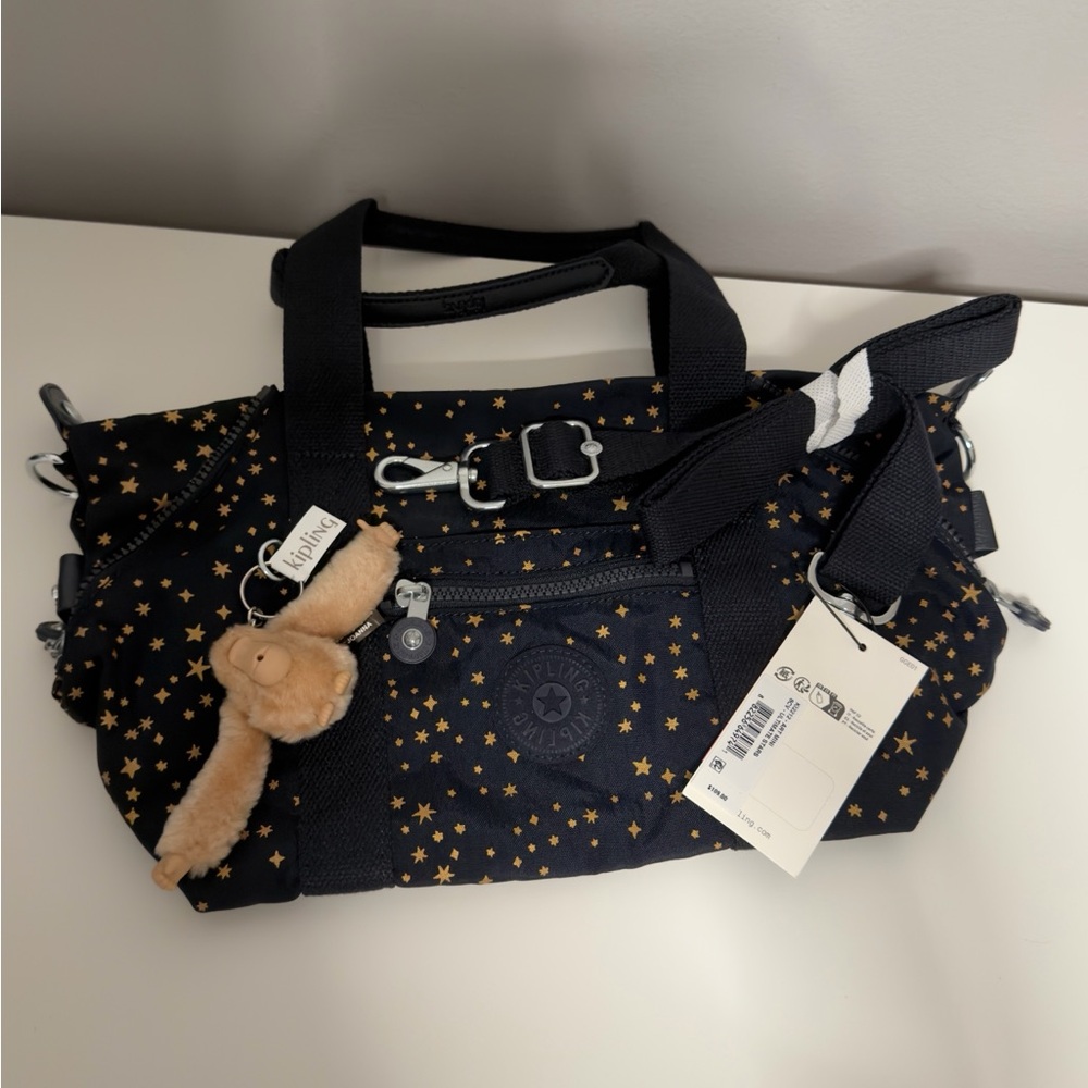 Kipling Art Mini Printed Shoulder Bag - Black with Gold Star Print